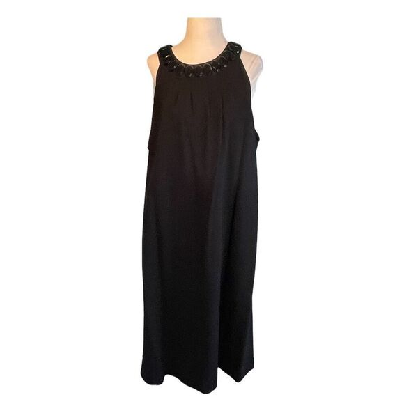 Context Jeweled Collar Cocktail Dress Black Halter Sleeveless Midi A-Line 2X - Picture 1 of 7